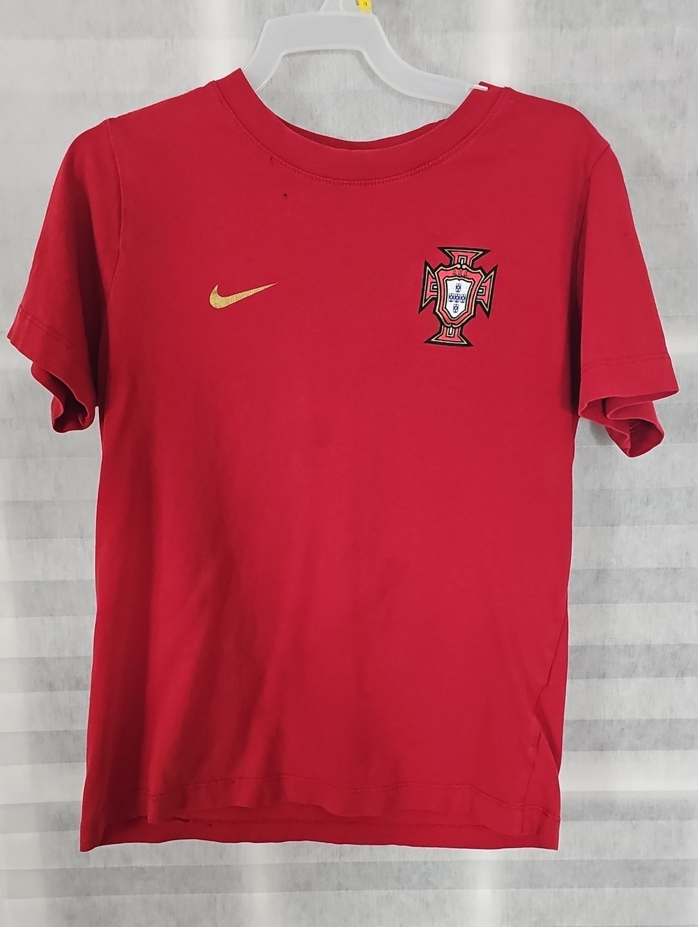Nike Red Portugal Football Crest Kids Tee with Gold Swoosh